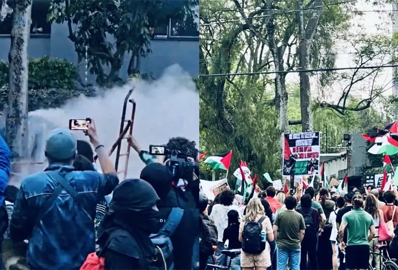 Manifestaci&oacute;n pro Palestina se torna violenta, utilizan bombas molotov contra la embajada de Israel en CDMX