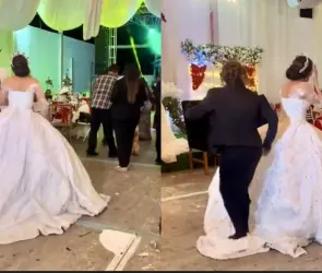 ¿Tía envidiosa? Mujer pisotea el vestido de la novia en pleno baile y se vuelve viral | VIDEO