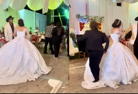 ¿Tía envidiosa? Mujer pisotea el vestido de la novia en pleno baile y se vuelve viral | VIDEO