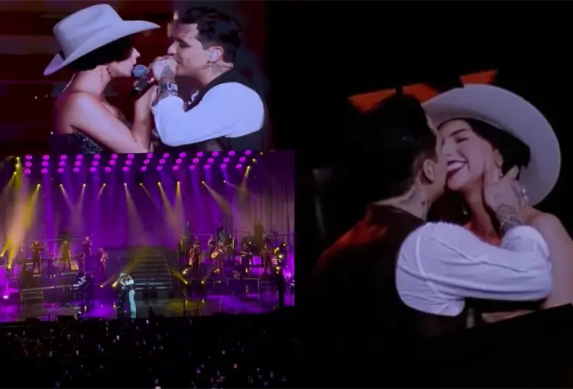 Ángela Aguilar y Christian Nodal se besan en concierto en el Auditorio Nacional Ángela Aguilar y Christian Nodal se besan en concierto en el Auditorio Nacional
