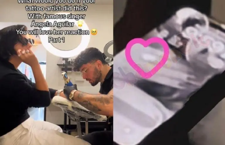 Nodal le habría entregado un anillo de compromiso a Ángela Aguilar y ella un tatuaje en honor al cantante Créditos: Especial