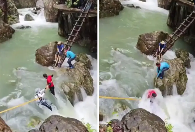 Pareja muere ahogada al intentar cruzar una cascada. Pareja muere ahogada al intentar cruzar una cascada.