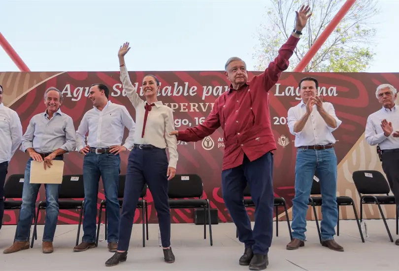 Proyecto de agua saludable en La Laguna: AMLO y Claudia Sheinbaum lo supervisan Proyecto de agua saludable en La Laguna: AMLO y Claudia Sheinbaum lo supervisan