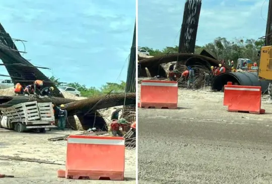 Colapsa estructura en obras del Tren Maya en Chetumal. 