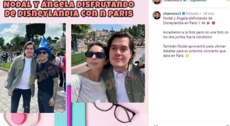 Nodal y Ángela Aguilar fueron captados vacacionando en Disneyland París disfrutando de su nuevo noviazgo Créditos: Chamonic