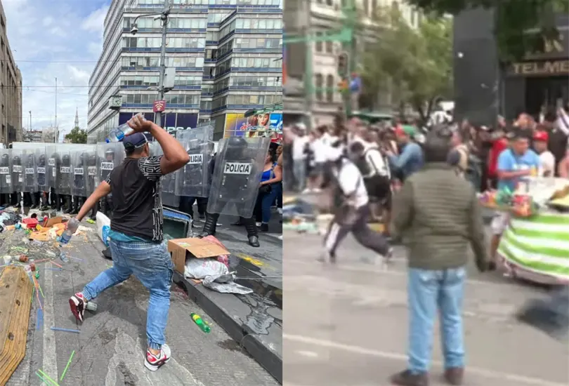 Comerciantes lanzaron refrescos, agua caliente y la mercanc&iacute;a que vend&iacute;an a los polic&iacute;as