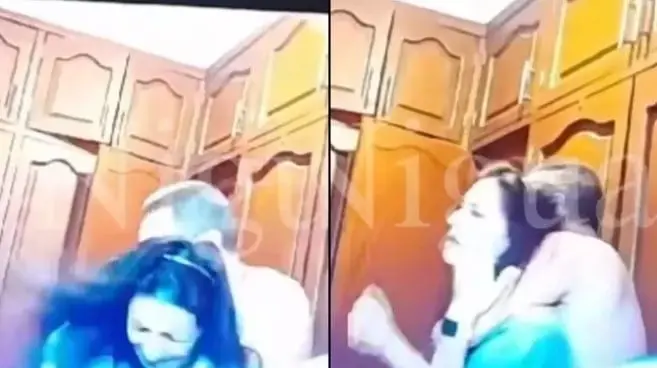 Mujer graba el momento en que esposo la agrede a golpes 