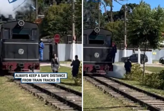 Captan a mujer tomándose selfie con paso del tren. 