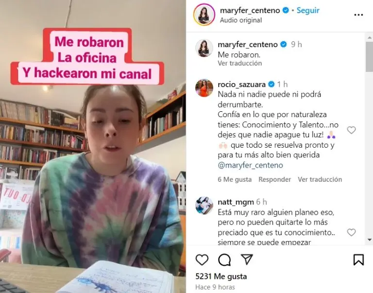 La famosa grafóloga dio a conocer que fue víctima de robo a través de sus redes sociales Foto: Captura de pantalla