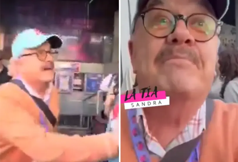 El momento en el que Pedro Sola empuja a reportero. 