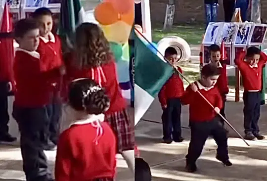 "No manches, un alacrán": Niño abanderado salva la ceremonia escolar y se vuelve viral |VIDEO