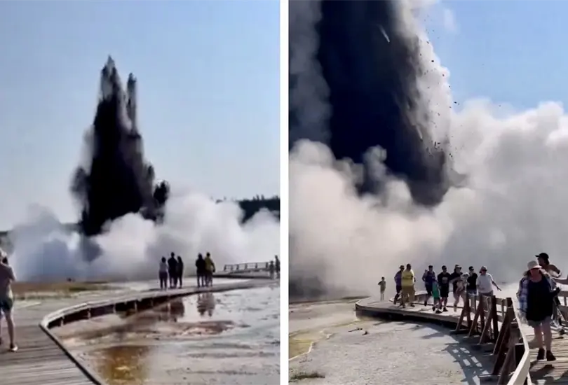 Impresionantes im&aacute;genes del momento exacto en que g&eacute;iser explota en parque de aguas termales
