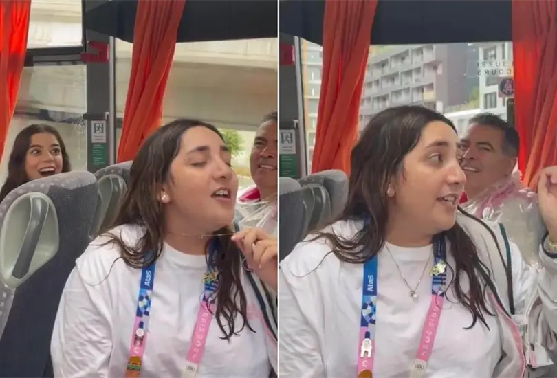 La joven emocion&oacute; a los atletas que estaban al interior del transporte