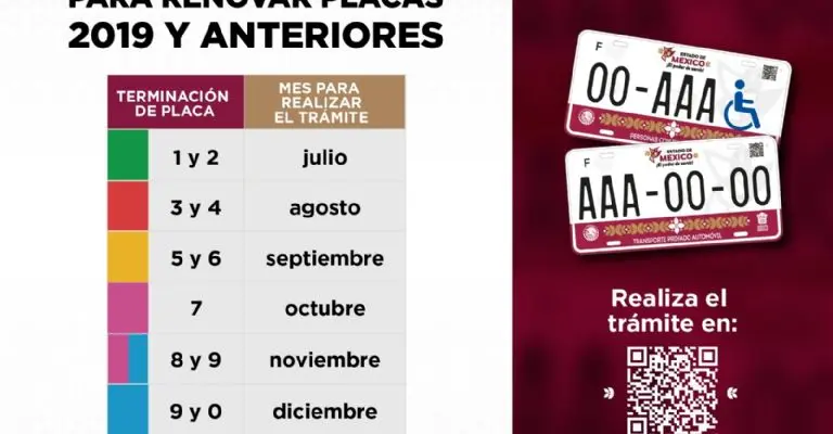 Este es el calendario pare renovar las placas 2019 y anteriores. Foto X: @Tlatoani_mx