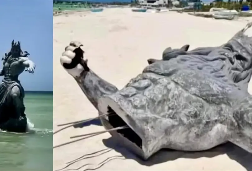 &iquest;Quitaron a Poseid&oacute;n? Fotos de la estatua en Yucat&aacute;n partida a la mitad se vuelven virales
