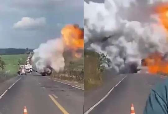 La explosión sucedió segundos después de que el camión comenzara a arder en fuego