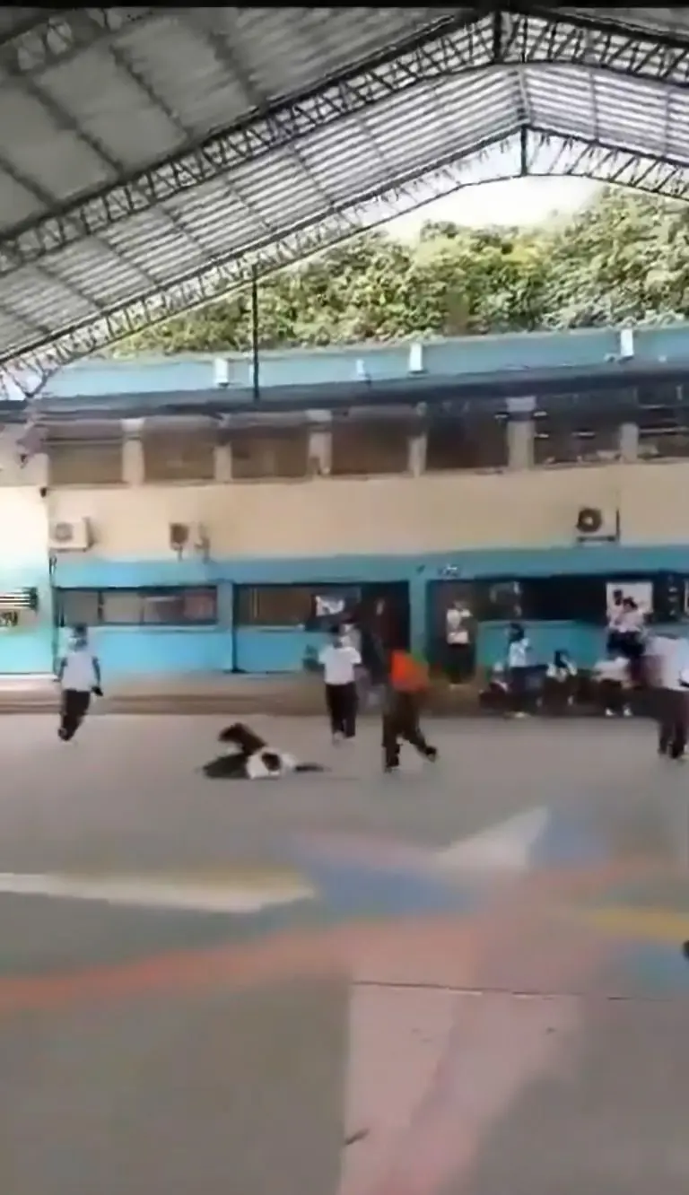 Estudiante sube a viga para recuperar un zapato y cae de una altura de más de 5 metros - Tomada de video