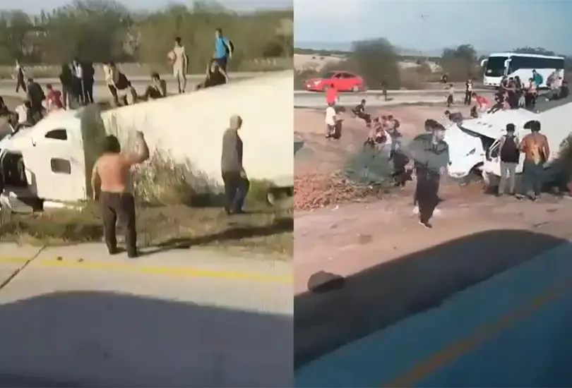 Vuelca tr&aacute;iler con 135 migrantes rumbo a EU; se reportan varios heridos