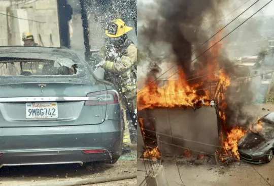 Carga su Tesla en un poste con "diablitos", termina destruyendo el auto y la casa