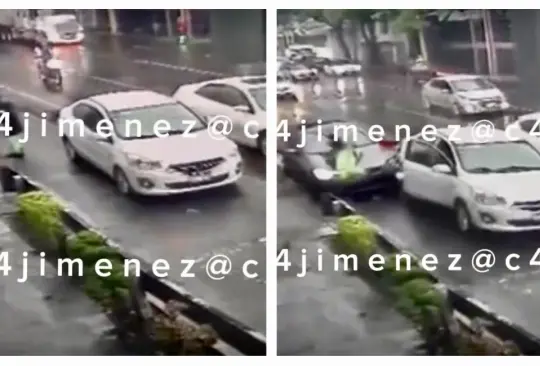 Momento exacto en que un auto atropella a barrendero; choca y escapa en plena lluvia