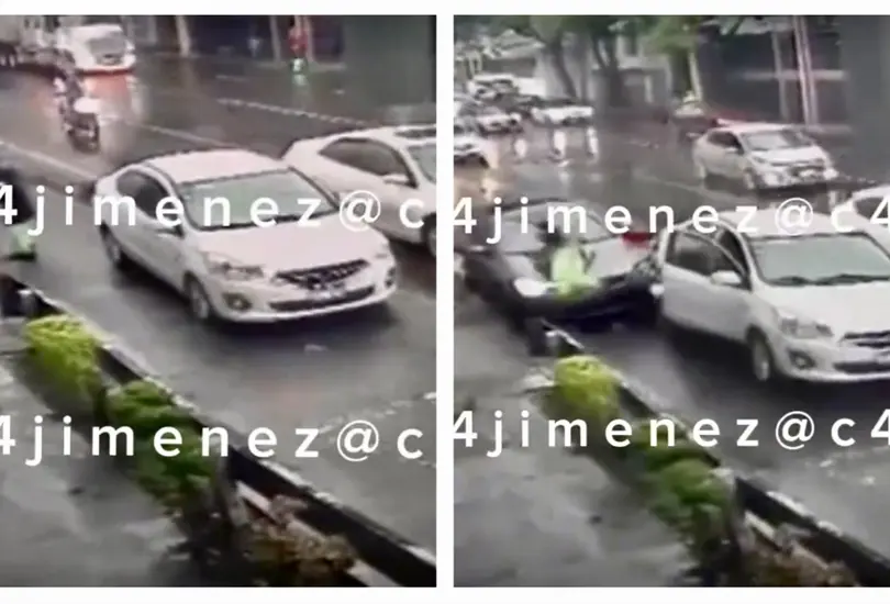 Momento exacto en que un auto atropella a barrendero; choca y escapa en plena lluvia Momento exacto en que un auto atropella a barrendero; choca y escapa en plena lluvia