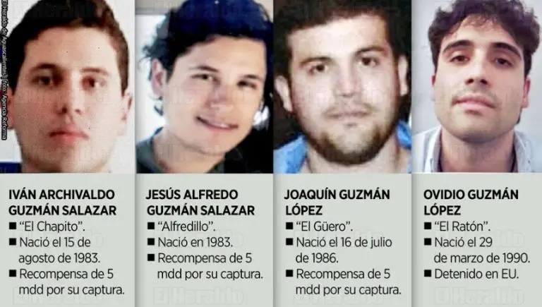 Los Chapitos, Iván Archivaldo, Jesús Alfredo, Joaquín Guzmán y Ovidio Guzmán Foto: Especial