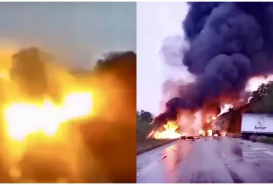 Momento exacto del choque entre tráileres en Campeche | VIDEO