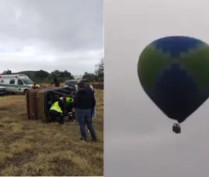 Captan el momento en que un globo aerostático cae en Teotihuacán