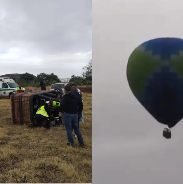 Captan el momento en que un globo aerostático cae en Teotihuacán