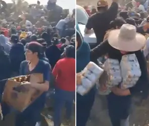 Rapiña en Zacatecas-Durango: decenas de personas saquean tráiler con cervezas
