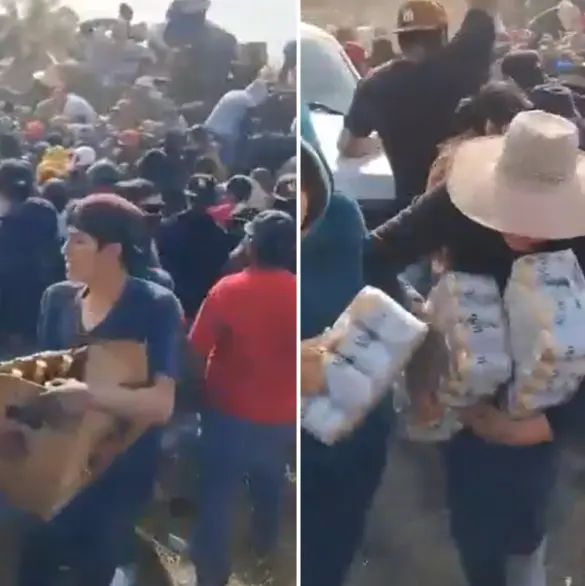 Rapiña en Zacatecas-Durango: decenas de personas saquean tráiler con cervezas