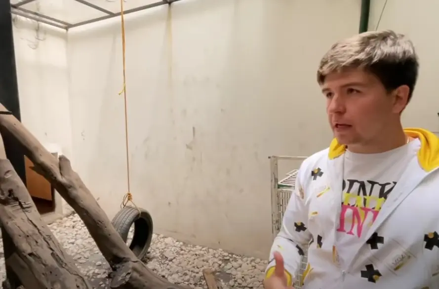 En la casa, hay un espacio con jaulas donde viven los animales exóticos de Fofo Márquez.