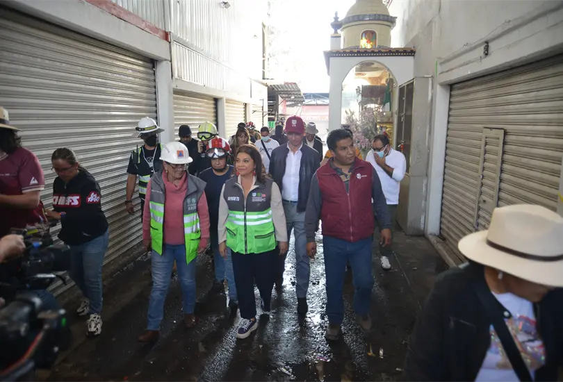 Clara Brugada, anunci&oacute; un plan de apoyo para los locatarios que incluye infraestructura hidr&aacute;ulica para prevenir futuros siniestros