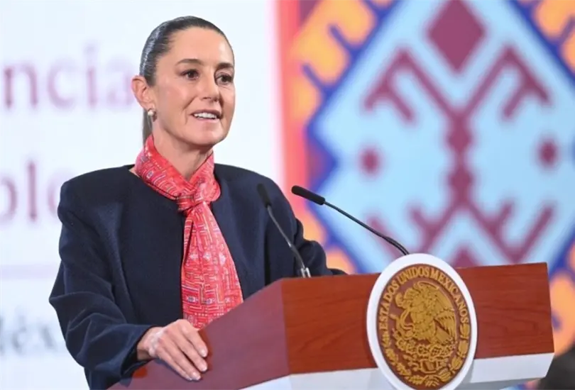 Claudia Sheinbaum, durante su conferencia en Palacio Nacional, en la CDMX, este 10 de febrero. 