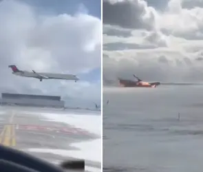 "Oh Dios mío": Revelan nuevo video del avión de Delta Airlines que se volteó y explotó al aterrizar