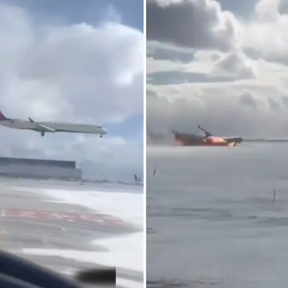 "Oh Dios mío": Revelan nuevo video del avión de Delta Airlines que se volteó y explotó al aterrizar