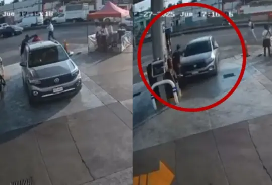 Así fue el momento en que el conductor arrollo al trabajador de una gasolinera.