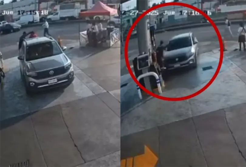 As&iacute; fue el momento en que el conductor arrollo al trabajador de una gasolinera.
