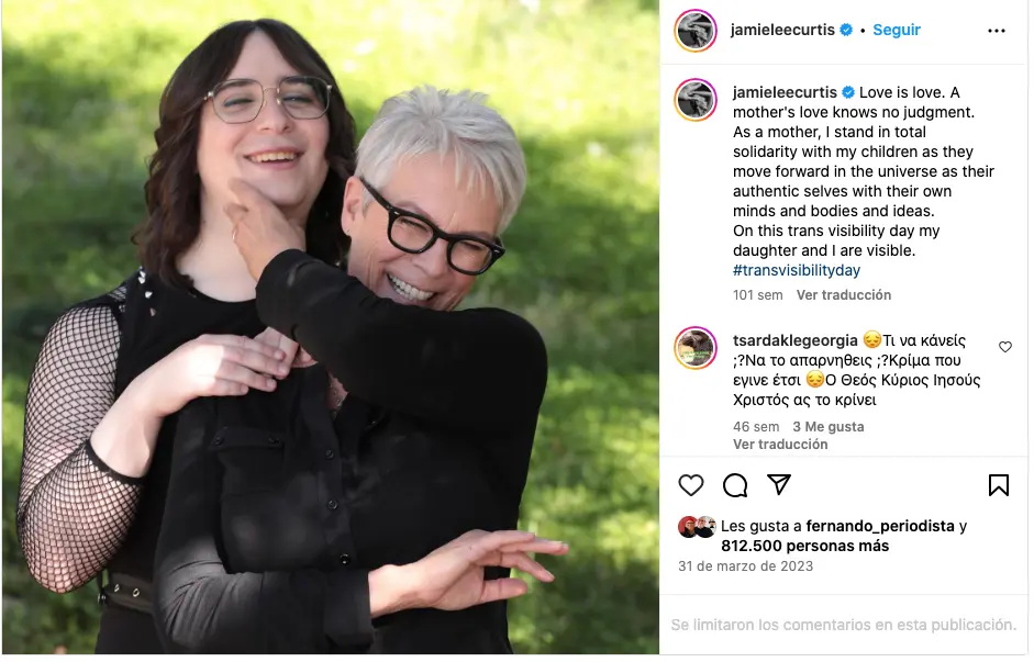 Karla citó a la actriz Jamie Lee Curtis Captura de pantalla