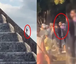 Turista alemán sube a pirámide de Chichén Itzá y visitantes lo agarran a golpes 