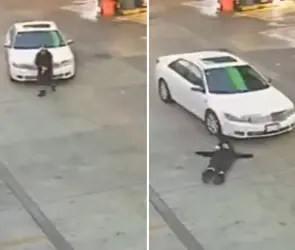"La dejó pasar": sujeto atropella por la espalda a empleada de gasolinera y se da a la fuga