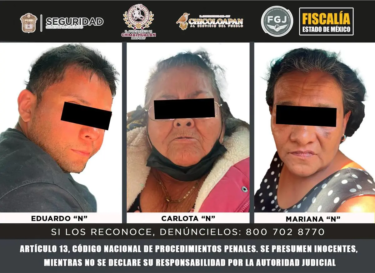Carlota y sus acompañantes fueron detenidos. Fiscalía Edomex.