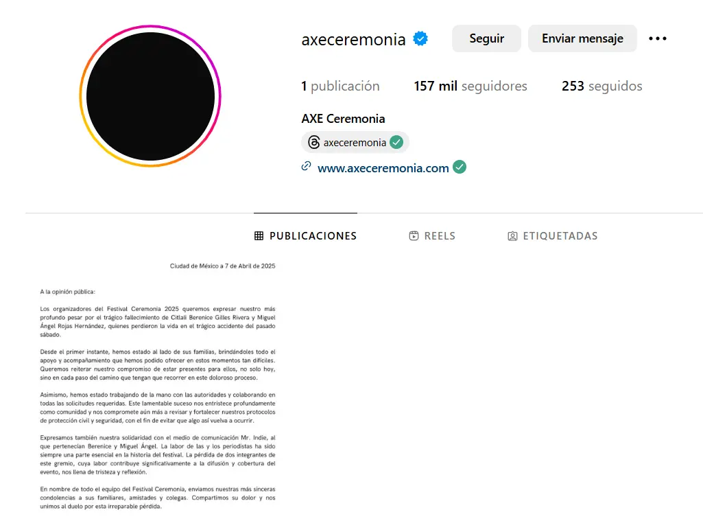 Axe Ceremonia borra todo rastro de sus redes sociales. Especial