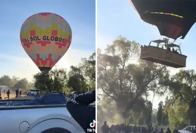 Globo aerost&aacute;tico pierde el control y arrastra a varias personas en Teotihuac&aacute;n 