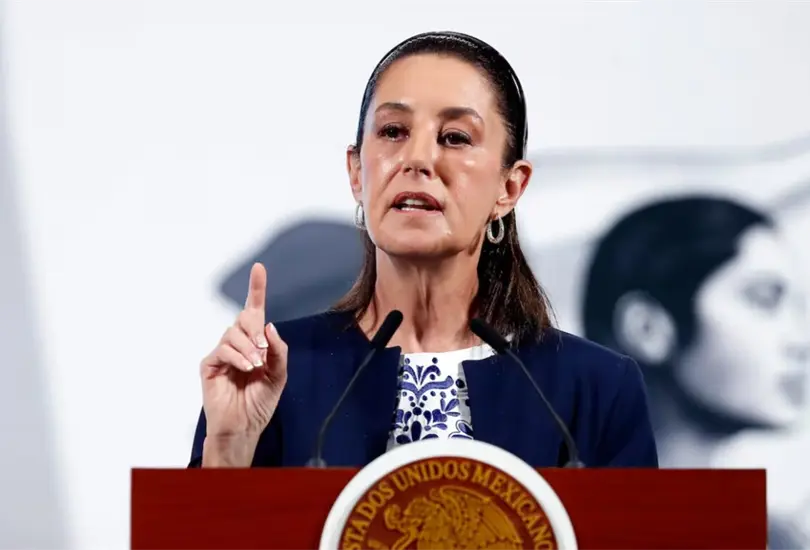 Claudia <span class=highlighting>Sheinbaum</span> durante una conferencia de prensa, en Palacio Nacional, en Ciudad de M&eacute;xico.