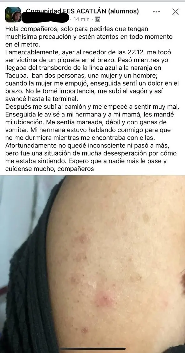 Joven denuncia pinchazo en el metro Tacuba Especial