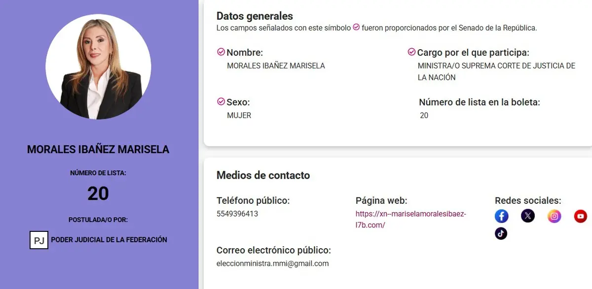Marisela Morales busca ser ministra de la SCJN. INE.
