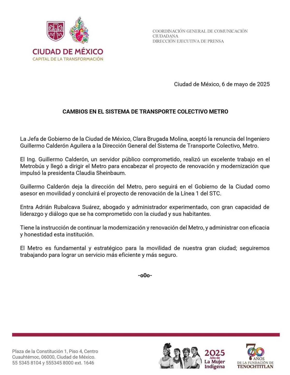 Metro CDMX comunicado Especial