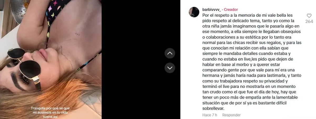 El mensaje de Vivian de la Torre a Valeria Márquez tras su muerte. TK: barbivvvv_.