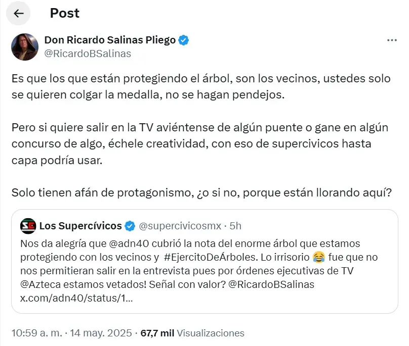 Salinas Pliego responde a Supercívicos X